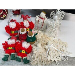 Starched and Crochet Vintage ornaments Christmas Angels Snowflakes And More